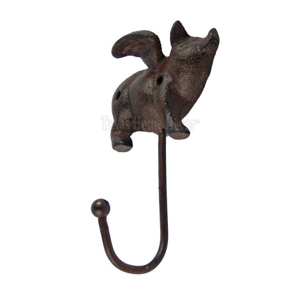 Flying Pig Wall Hook Key Coat Hanger Cast Iron Rustic Brown Finish Antique Style