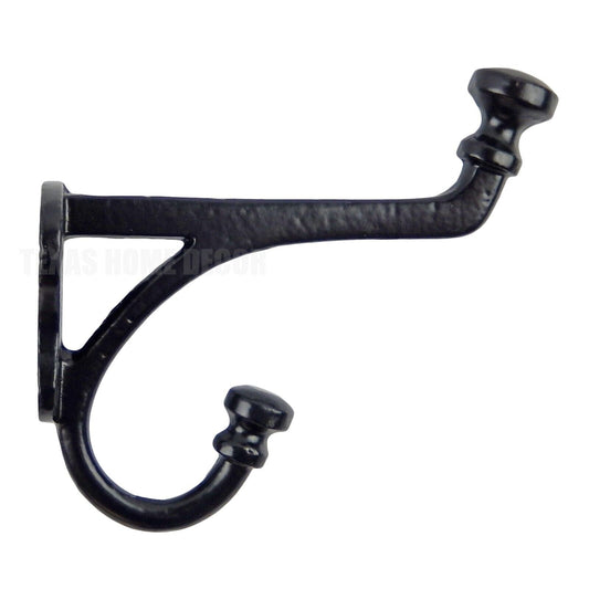 Farmhouse Double Wall Hook Cast Iron Key Coat Towel Hanger Black Powder Coated