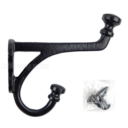 Farmhouse Double Wall Hook Cast Iron Key Coat Towel Hanger Black Powder Coated