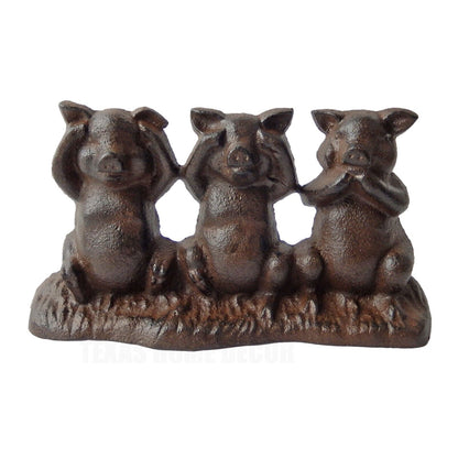 Cast Iron See No Evil, Hear No Evil, Speak No Evil Three Pigs Figurine Doorstop