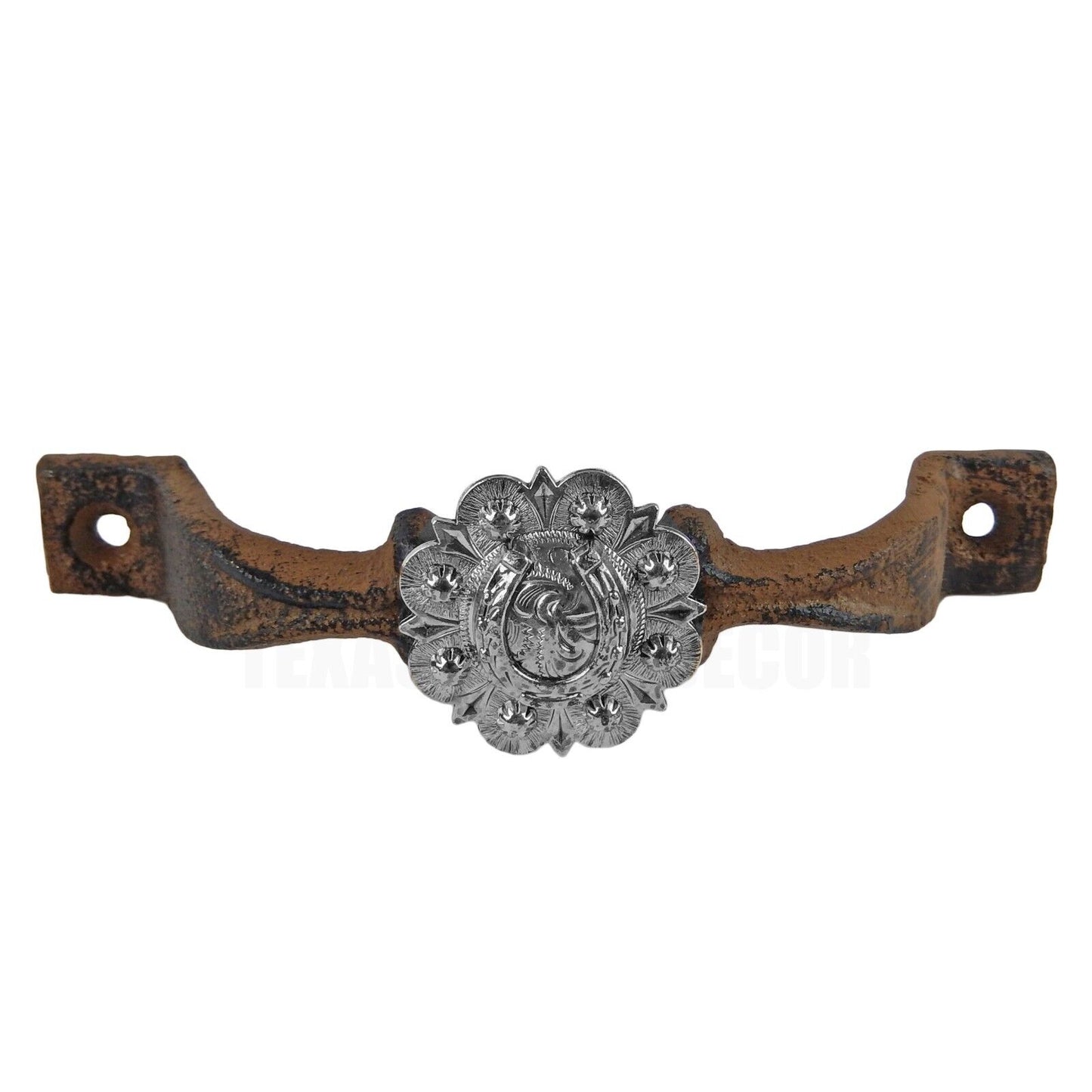 Rustic Cast Iron Silver Horseshoe Handle Cabinet Drawer Door Pull Floral Concho