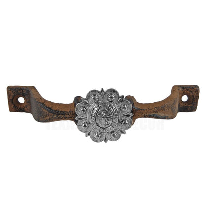 Rustic Cast Iron Silver Horseshoe Handle Cabinet Drawer Door Pull Floral Concho