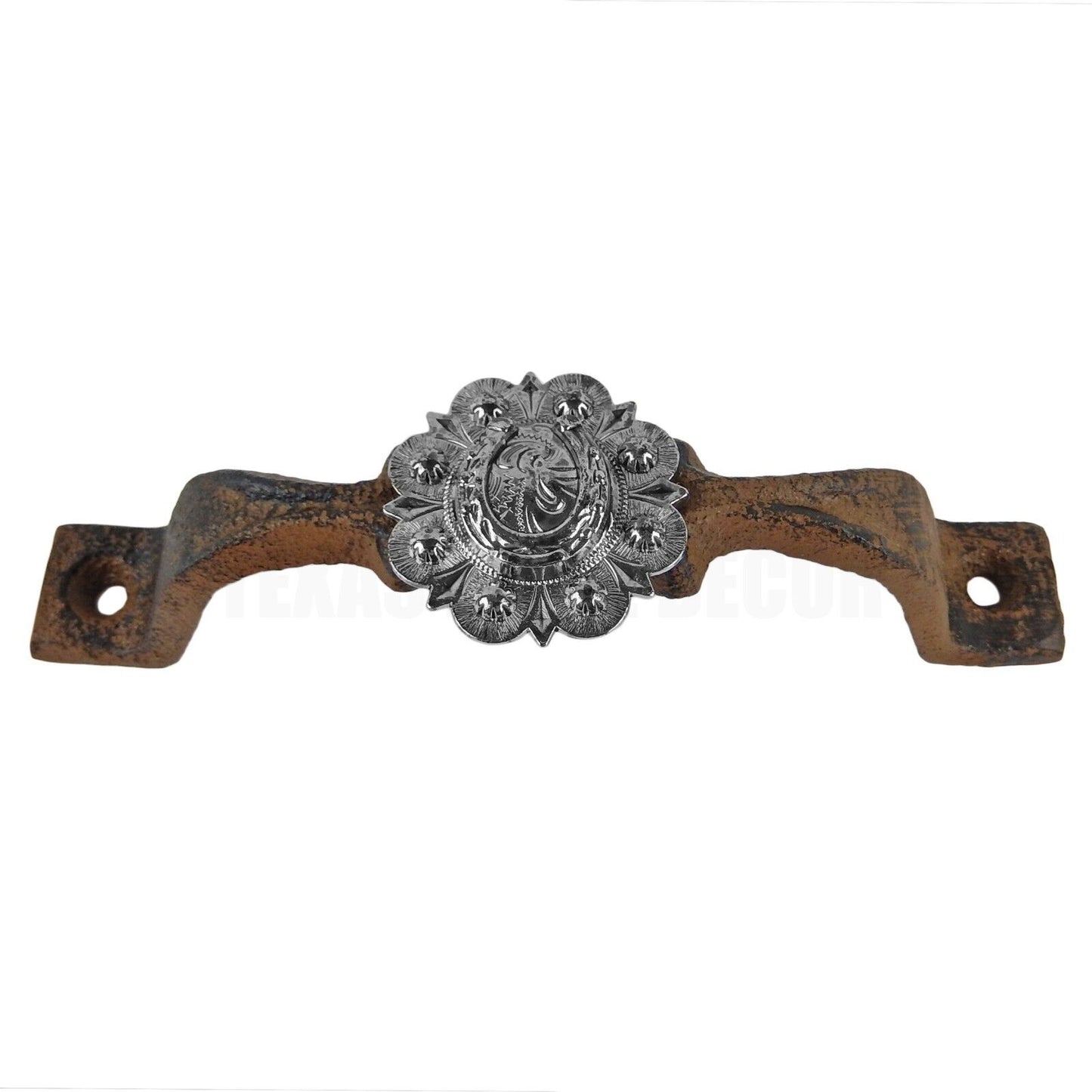 Rustic Cast Iron Silver Horseshoe Handle Cabinet Drawer Door Pull Floral Concho