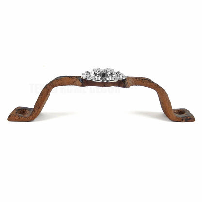 Rustic Cast Iron Silver Horseshoe Handle Cabinet Drawer Door Pull Floral Concho