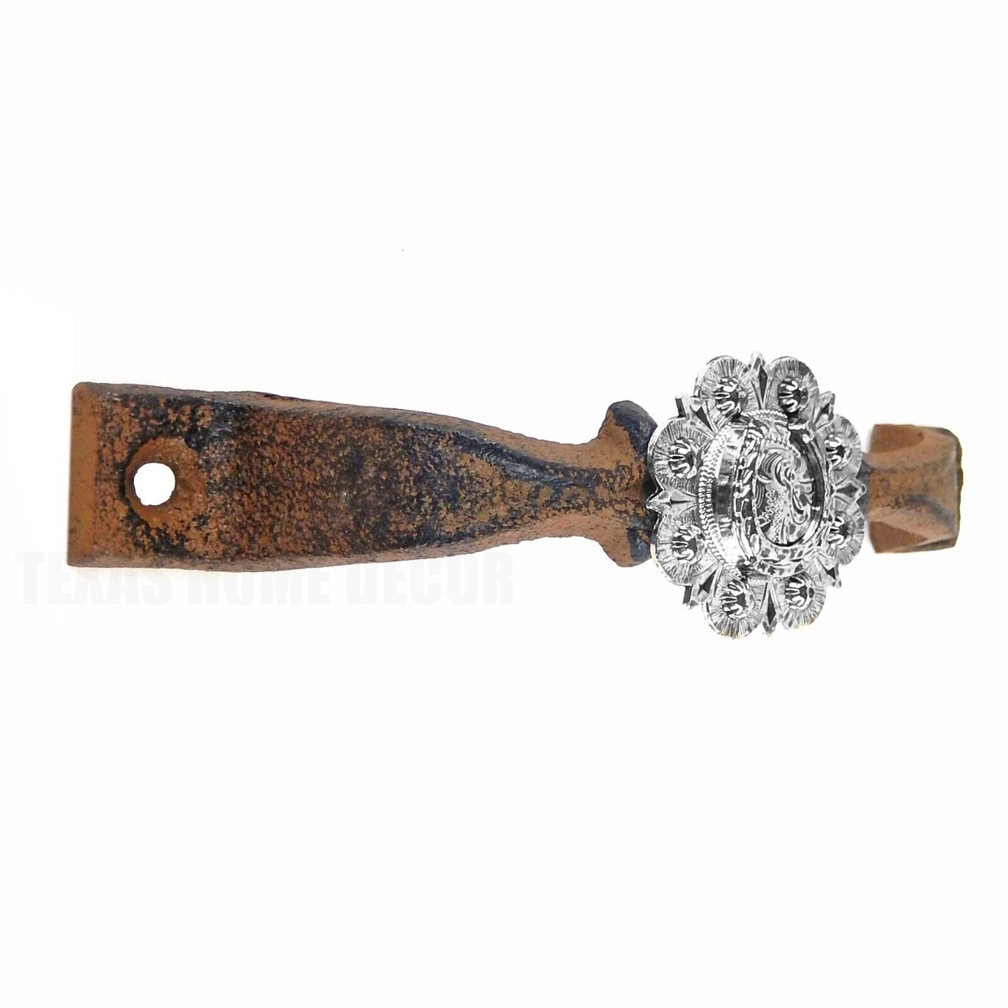 Rustic Cast Iron Silver Horseshoe Handle Cabinet Drawer Door Pull Floral Concho