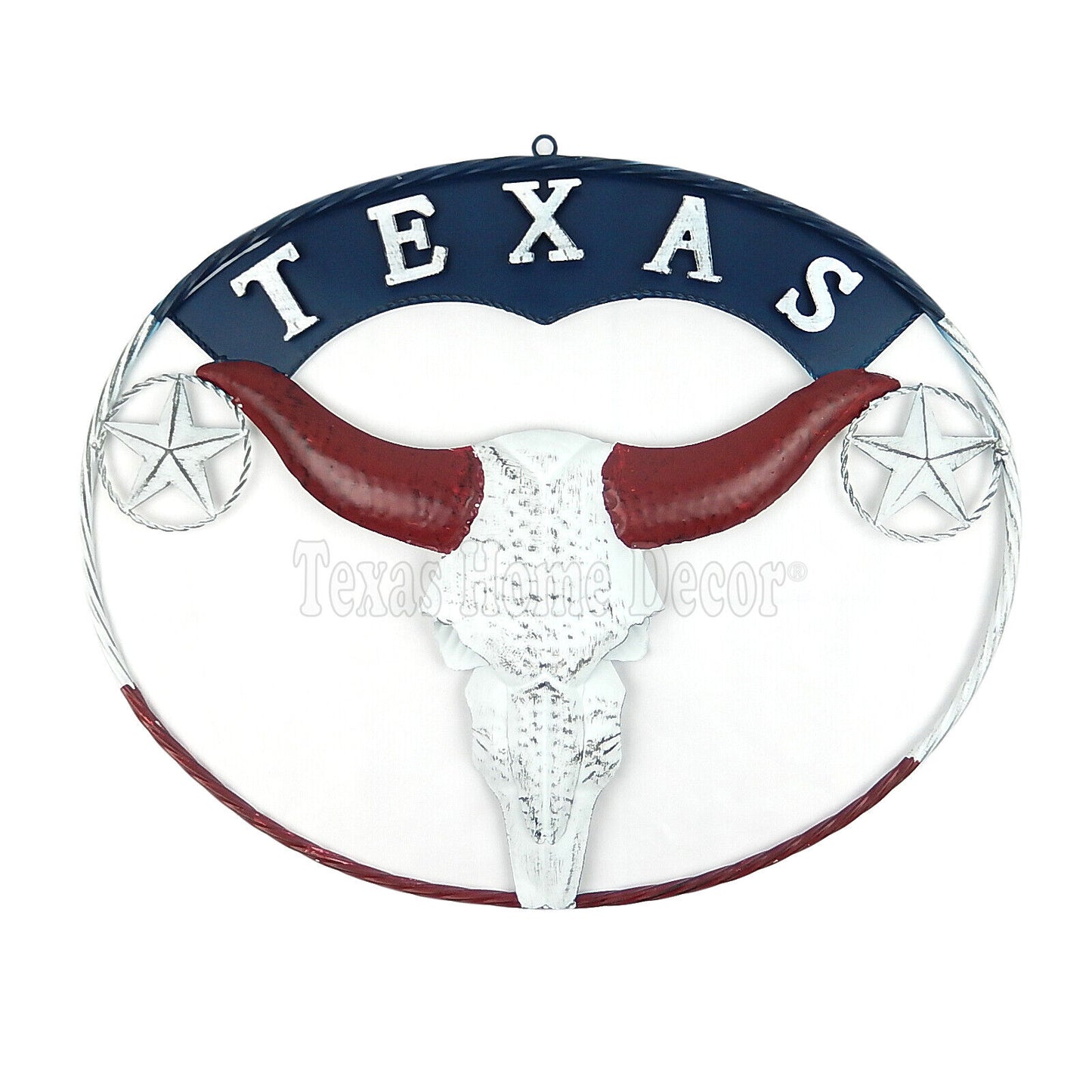 Rustic Texas Flag Longhorn Steer Metal Oval Plaque Stars Skull Outdoor Sign