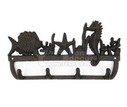 Sea Life Key Rack Nautical Hooks Towel Coat Holder Cast Iron Seahorse Starfish