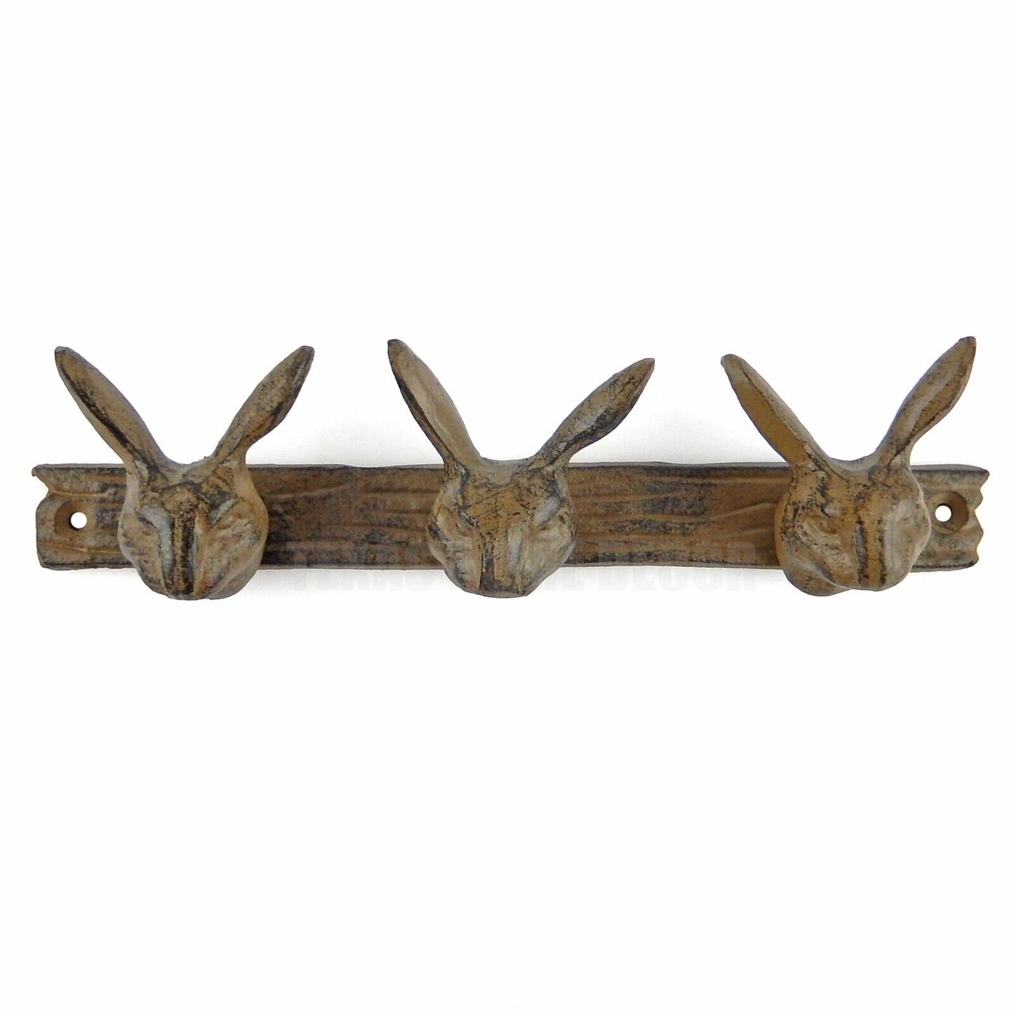 Rabbit Ears Triple Wall Hook Cast Iron Bunny Hare Towel Coat Hanger Rack Brown