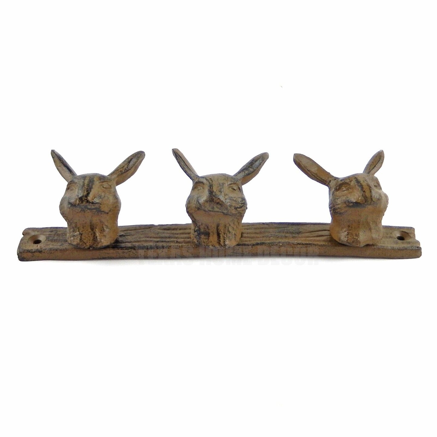 Rabbit Ears Triple Wall Hook Cast Iron Bunny Hare Towel Coat Hanger Rack Brown