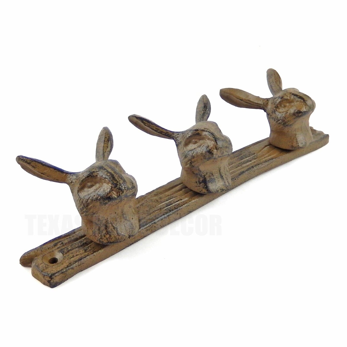 Rabbit Ears Triple Wall Hook Cast Iron Bunny Hare Towel Coat Hanger Rack Brown