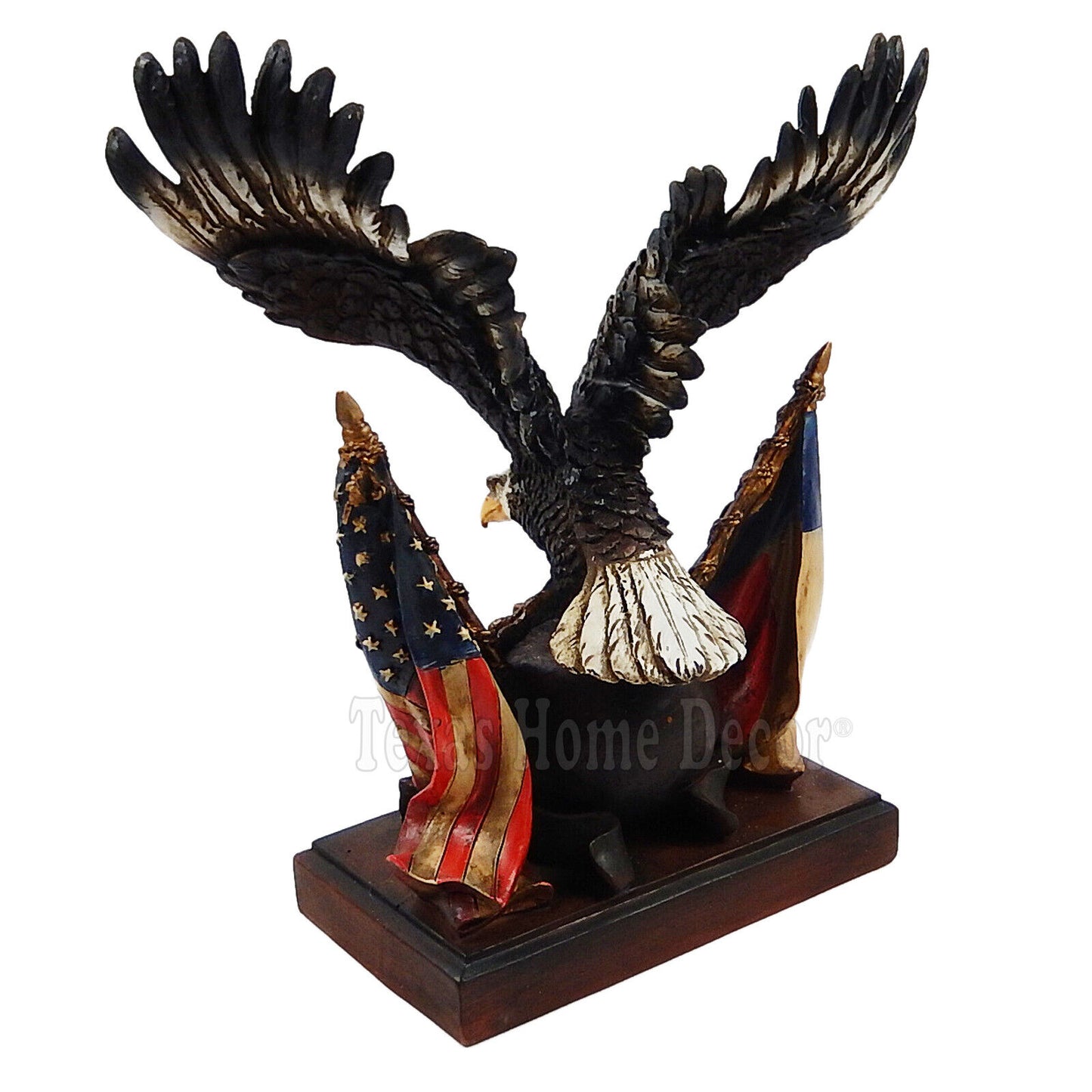 Bald Eagle Figurine Statue United States & Texas Flag Patriotic One Nation