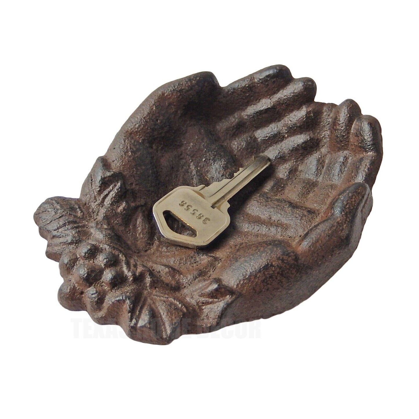 Cast Iron Hands Key Dish Trinket Tray Soap Holder Ashtray Rustic Brown Finish