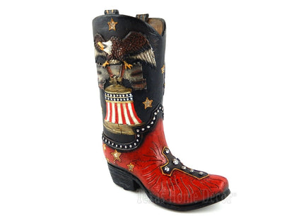 American Flag Boot Vase Flower Holder Eagle Liberty Bell Cross Stars Studs