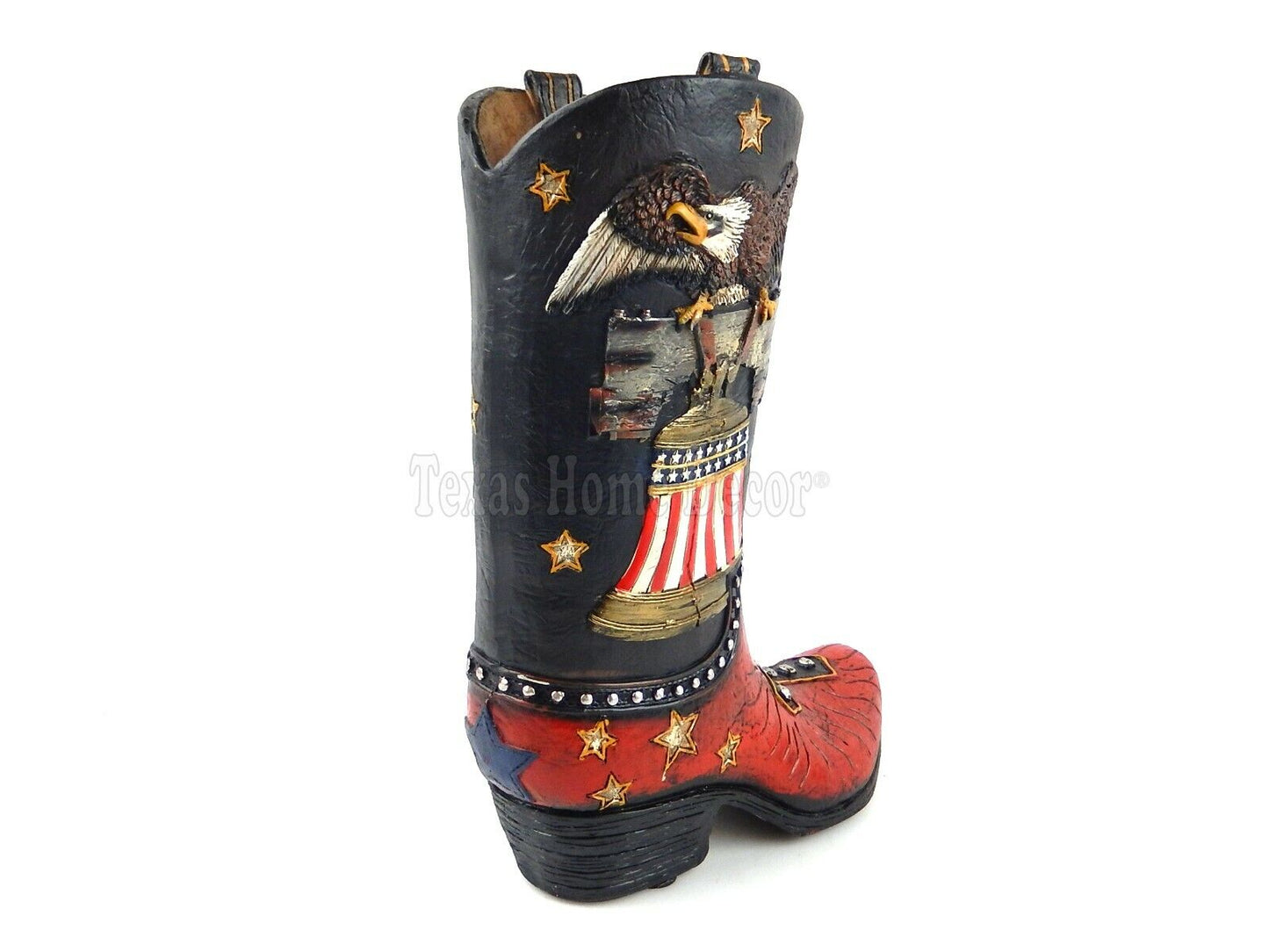 American Flag Boot Vase Flower Holder Eagle Liberty Bell Cross Stars Studs