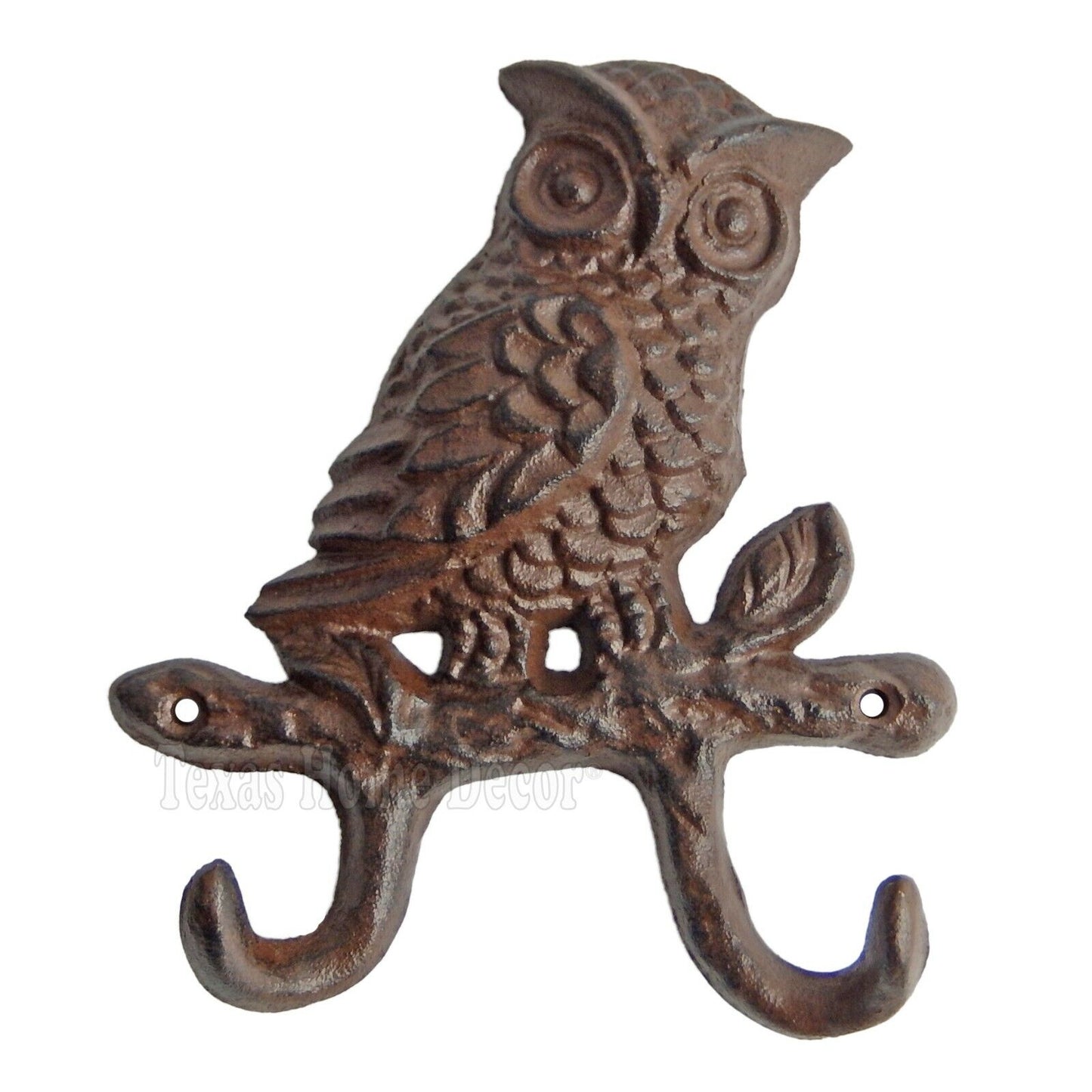 Owl Double Wall Hook Heavy Duty Cast Iron Towel Coat Purse Hanger Antique Style