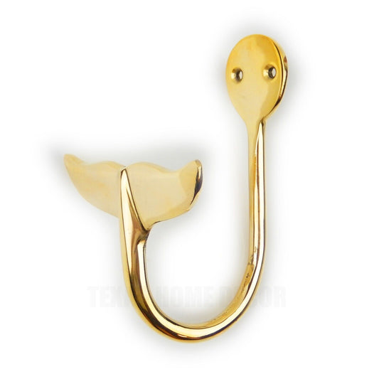 Solid Brass Metal Whale Tail Wall Hook Coat Towel Hanger Nautical Beach Decor