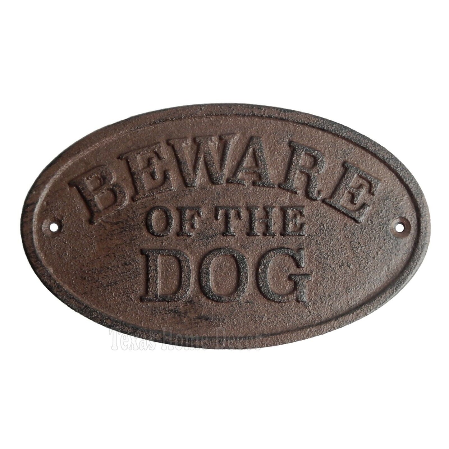 Beware of The Dog Fence Sign Cast Iron Oval Plaque Rustic Finish Heavy Duty 6.5"