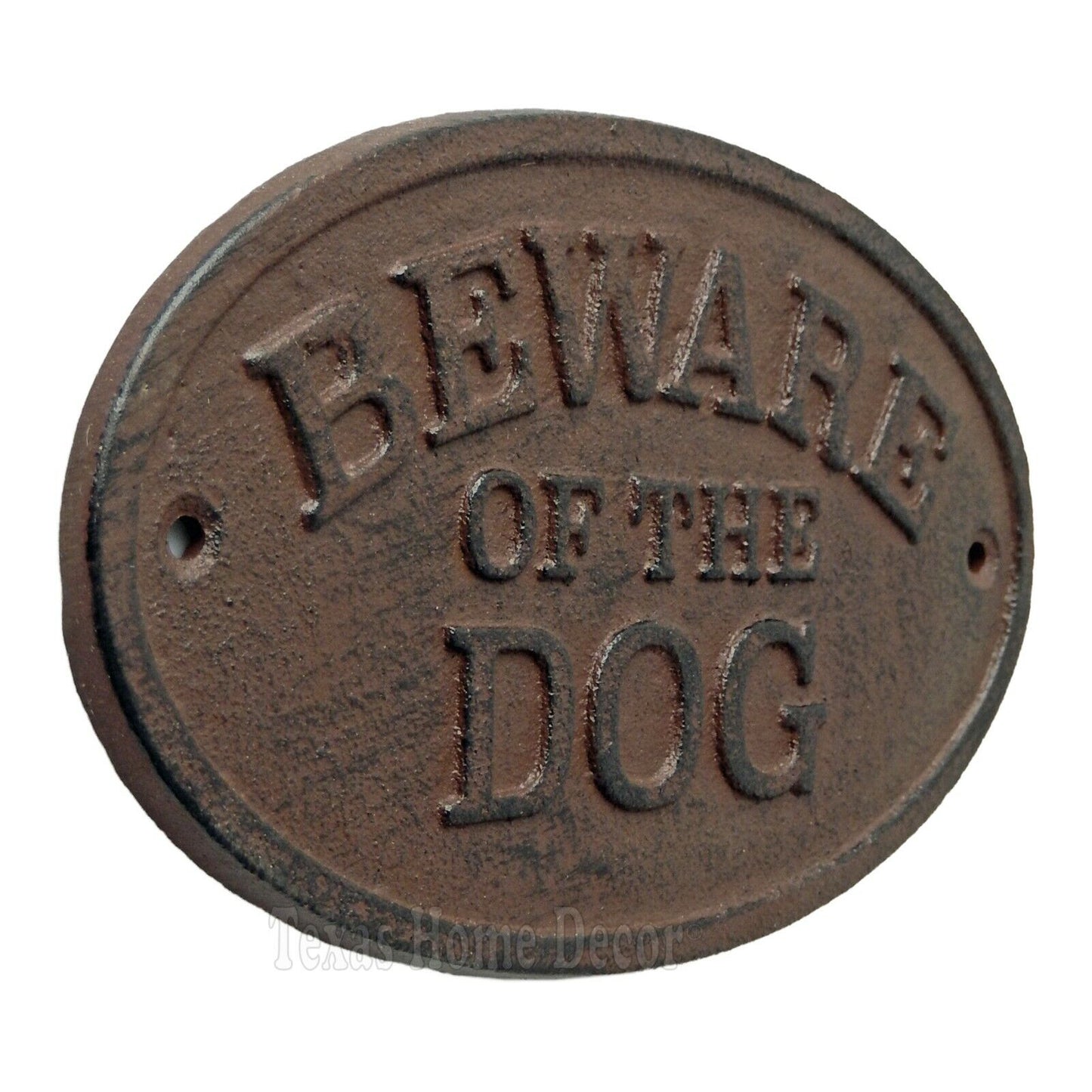 Beware of The Dog Fence Sign Cast Iron Oval Plaque Rustic Finish Heavy Duty 6.5"