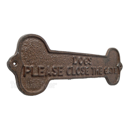 Dogs Please Close The Gate Cast Iron Sign Bone Shape Heavy Duty Plaque 13 inches