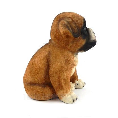 Sitting Brown Bulldog Puppy Dog Figurine Statue Table Top Life Like Details 6.5"