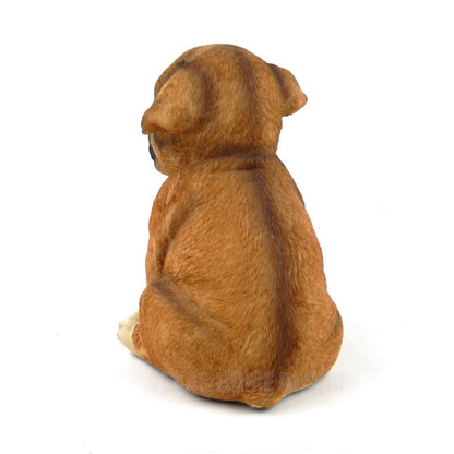 Sitting Brown Bulldog Puppy Dog Figurine Statue Table Top Life Like Details 6.5"