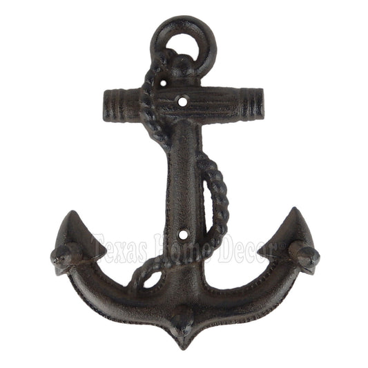 Anchor Coat Rack Key Hook Hanger Cast Iron Nautical Wall Mounted Rustic Brown