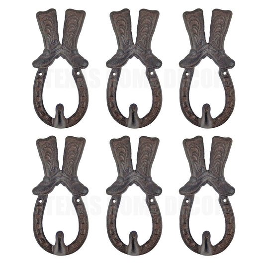 6 Horseshoe Boots Wall Hook Hanger Cast Iron Rustic Western Coat Key Towel Rack