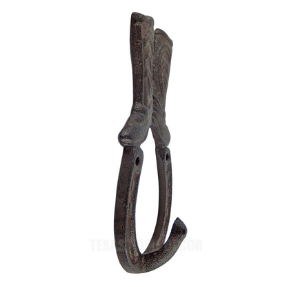 6 Horseshoe Boots Wall Hook Hanger Cast Iron Rustic Western Coat Key Towel Rack