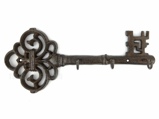 Skeleton Key Rack Cast Iron Victorian Antique Style Wall Hooks Rustic Brown