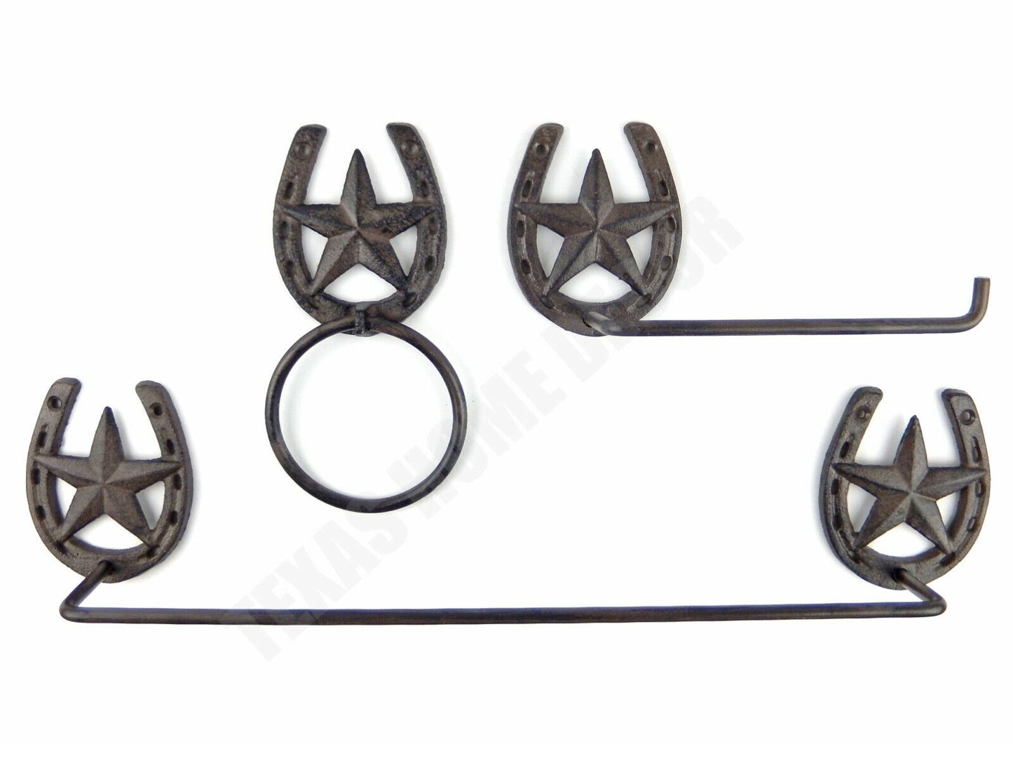 Horseshoe Star 3 Piece Bathroom Set Towel Bar, Ring, Toilet Paper Holder Western