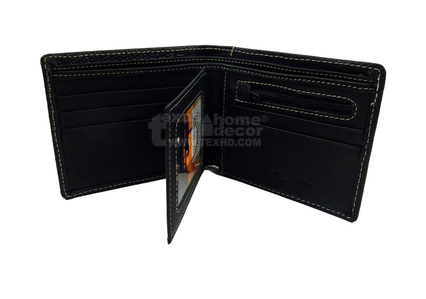 Western Bi-Fold Men's Wallet Genuine Hand Tooled Leather Crocodile Texture Black