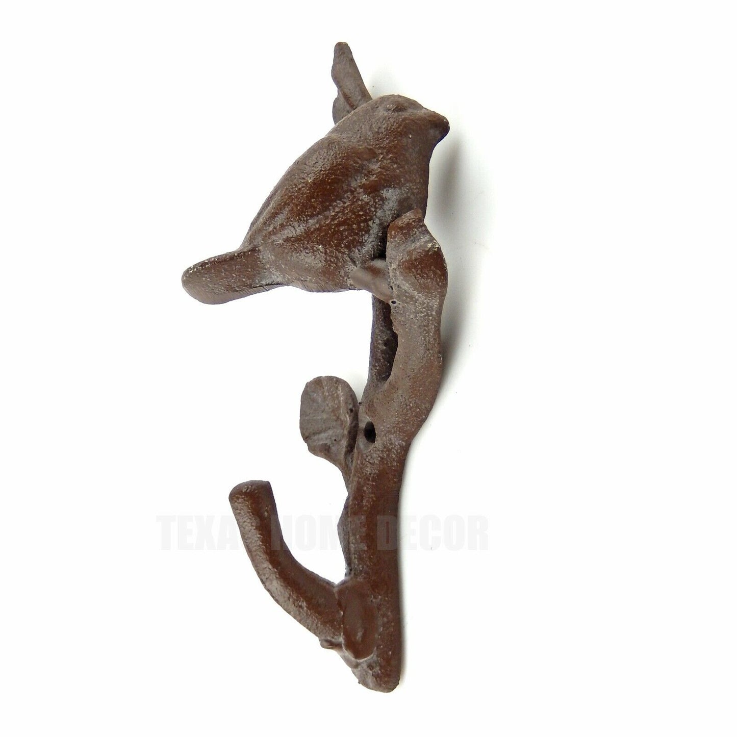 Bird Branch Flower Wall Hook Cast Iron Key Towel Coat Hanger Antique Style Brown