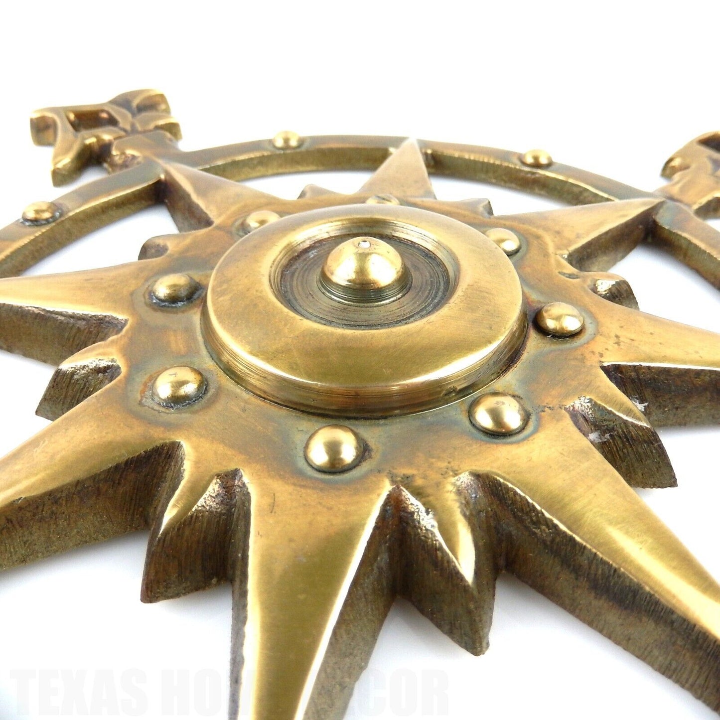 Metal Golden Nautical Star Rose Compass Beach Wall Decor Brass on Aluminum 12"