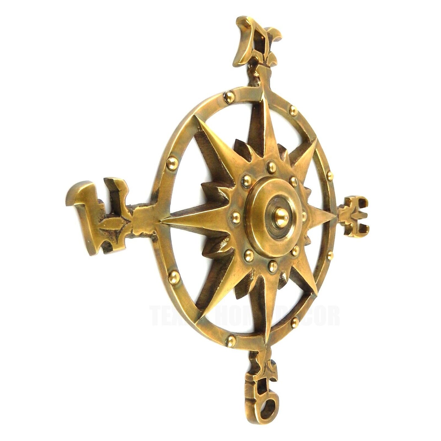 Metal Golden Nautical Star Rose Compass Beach Wall Decor Brass on Aluminum 12"