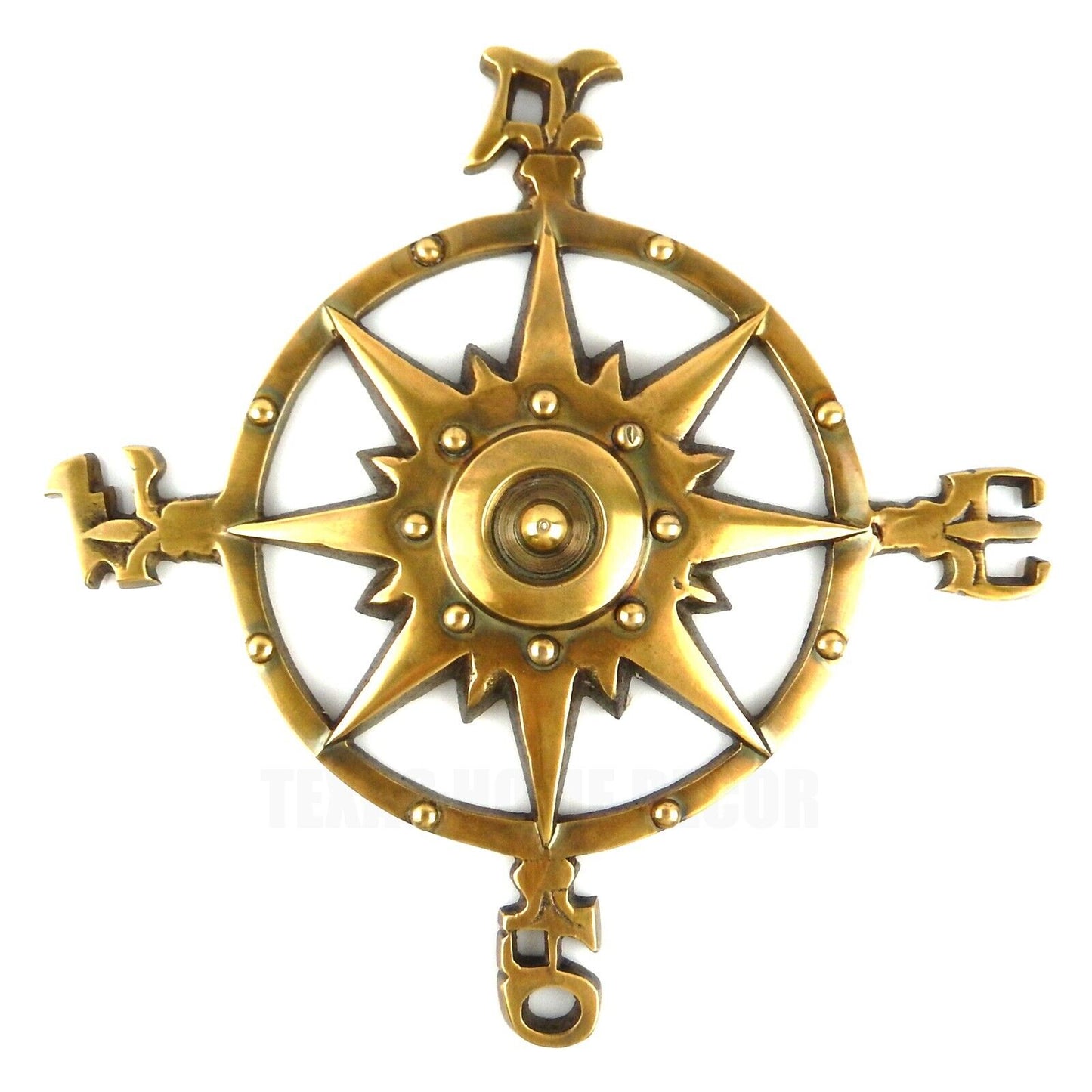 Metal Golden Nautical Star Rose Compass Beach Wall Decor Brass on Aluminum 12"