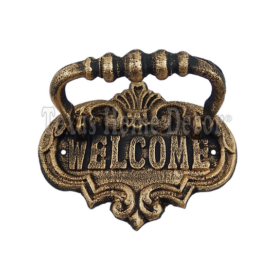 Fleur De Lis Door Knocker Cast Iron Welcome Heavy Duty Rustic Gold Patina