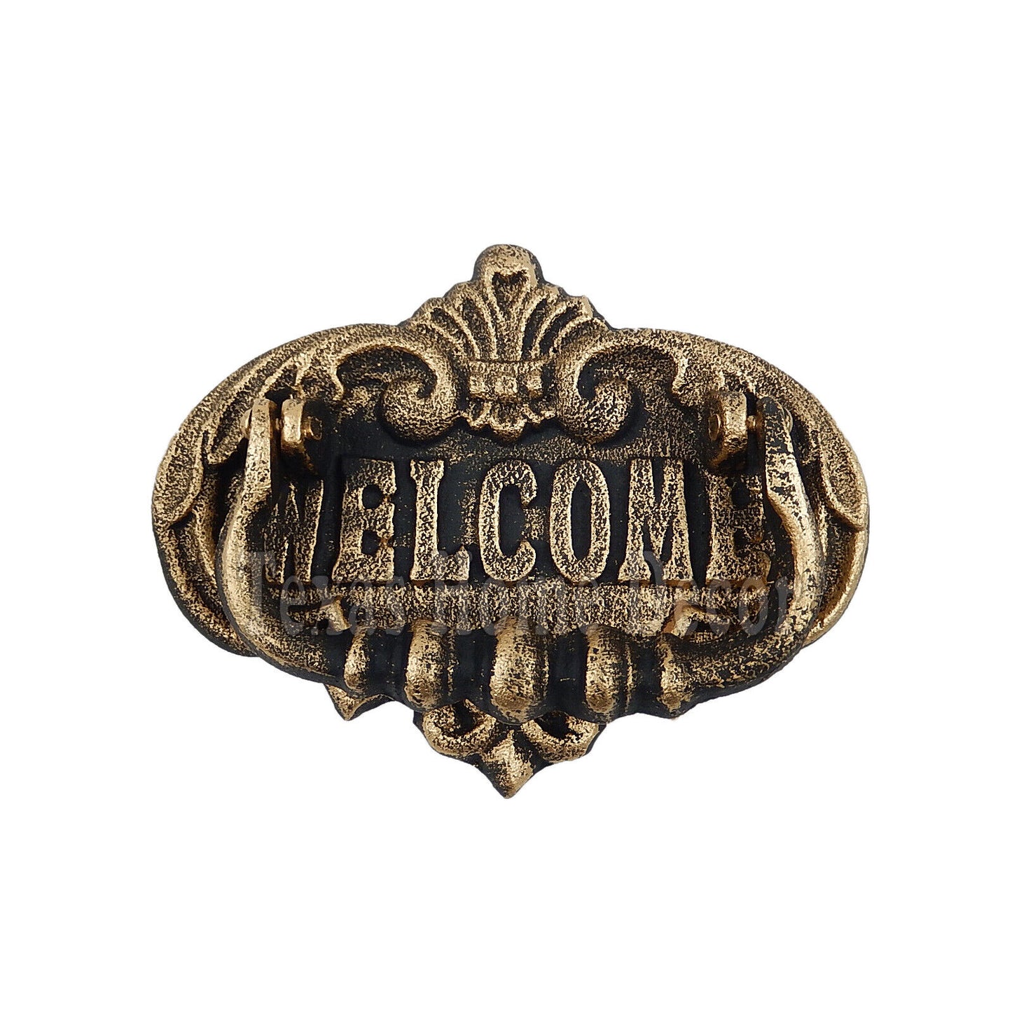 Fleur De Lis Door Knocker Cast Iron Welcome Heavy Duty Rustic Gold Patina