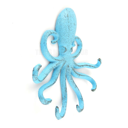 Blue Octopus Tentacles Key Rack Cast Iron Coat Towel Hanger Wall Hook Nautical