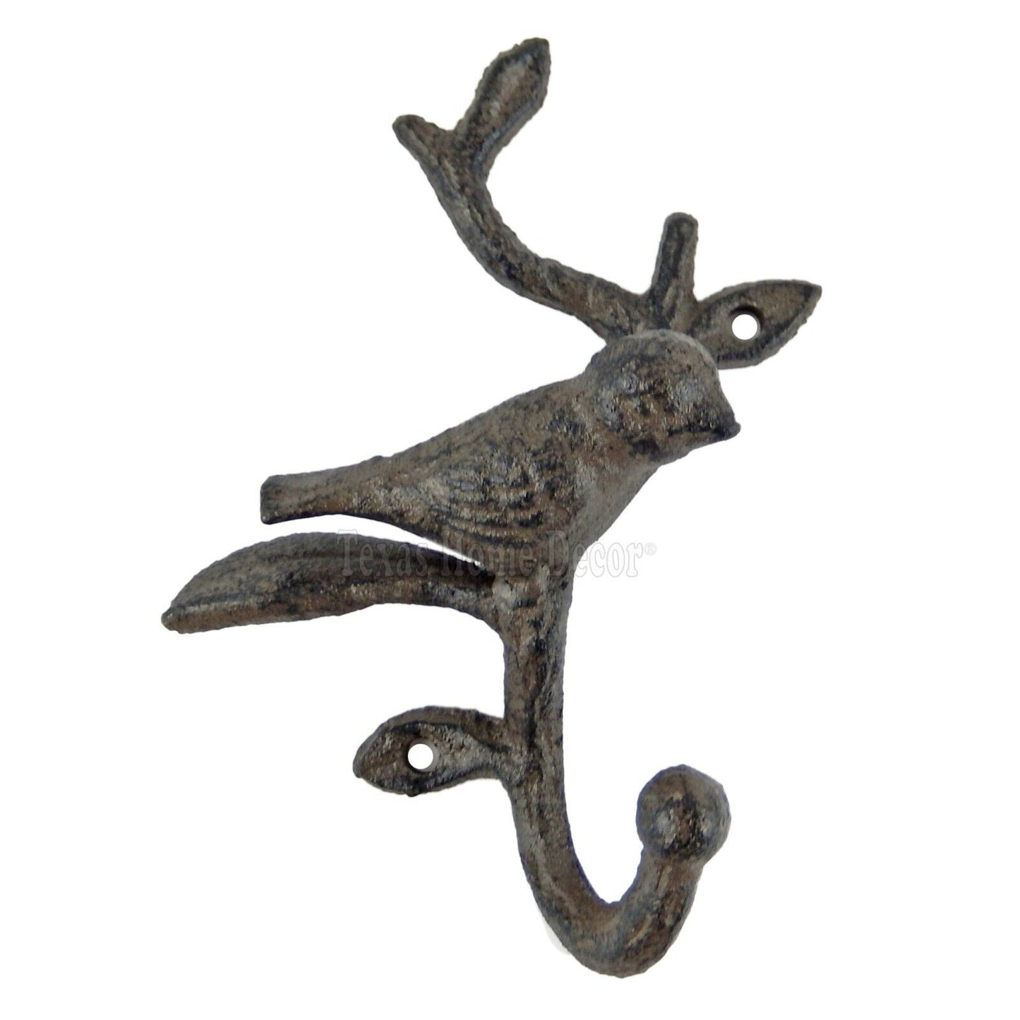 Bird Tree Branch Wall Hook Key Towel Coat Hanger Cast Iron Rustic Brown Finish