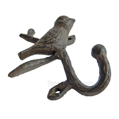 Bird Tree Branch Wall Hook Key Towel Coat Hanger Cast Iron Rustic Brown Finish