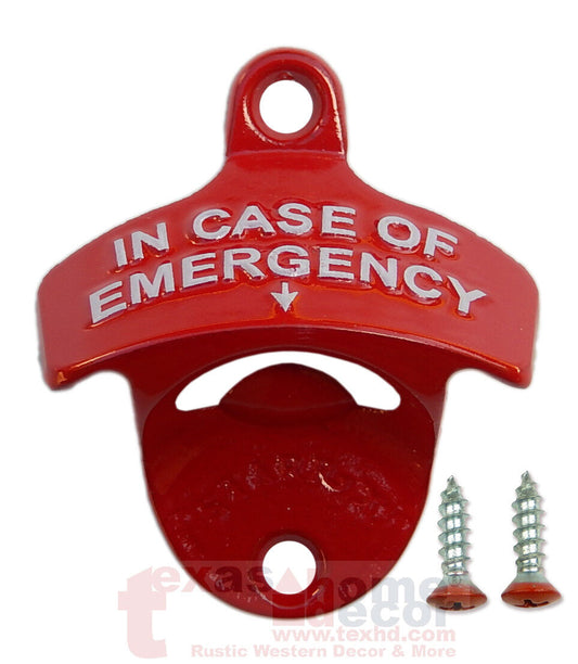 In Case of Emergency Beer Bottle Opener Embossed Red White Starr X Wall Mounted