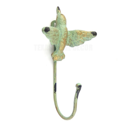 Cast Iron Hummingbird Wall Hook Key Towel Coat Hanger Antique Weathered Green