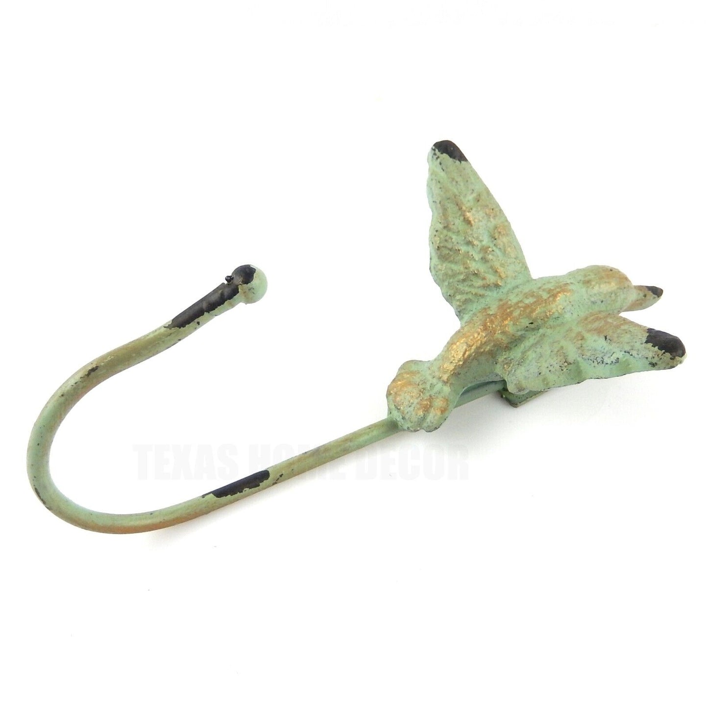 Cast Iron Hummingbird Wall Hook Key Towel Coat Hanger Antique Weathered Green