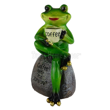 Frog Drinking Coffee Figurine Statue Coffee Gets Me Jumpin' Key Hider Underneath