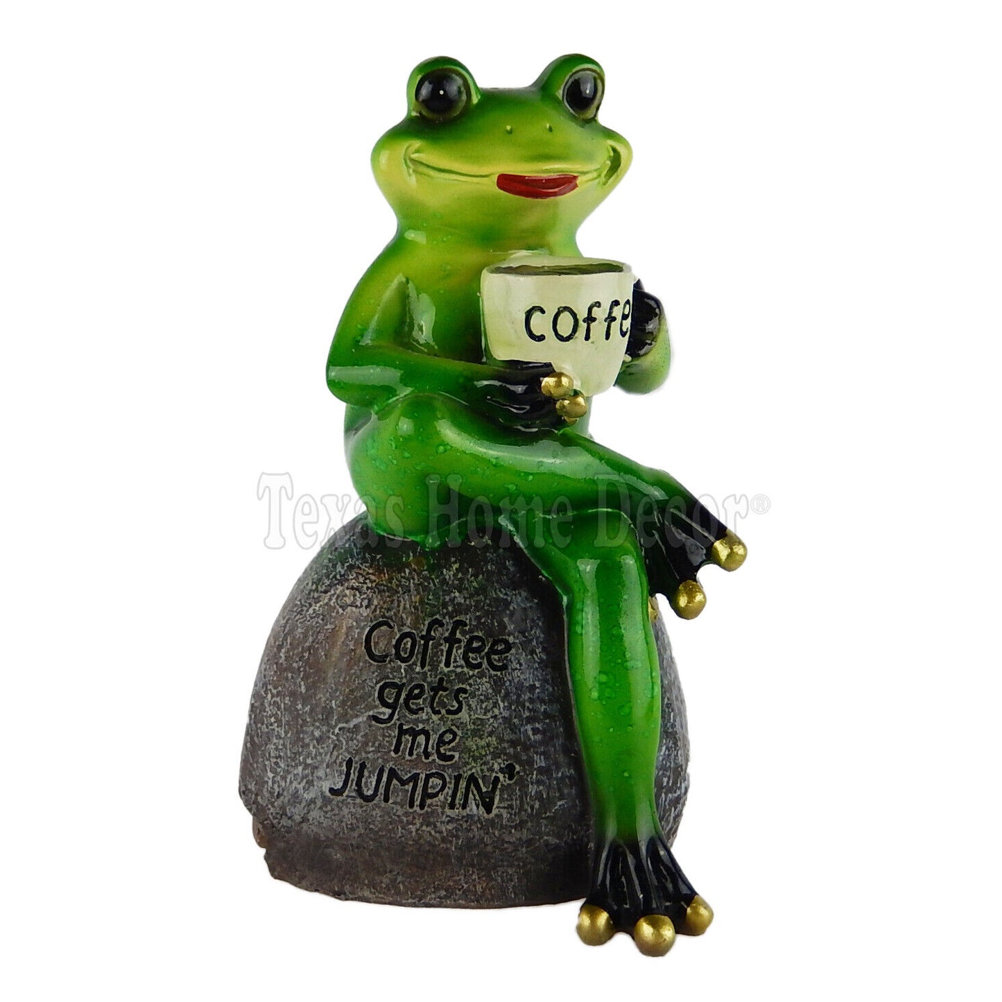 Frog Drinking Coffee Figurine Statue Coffee Gets Me Jumpin' Key Hider Underneath