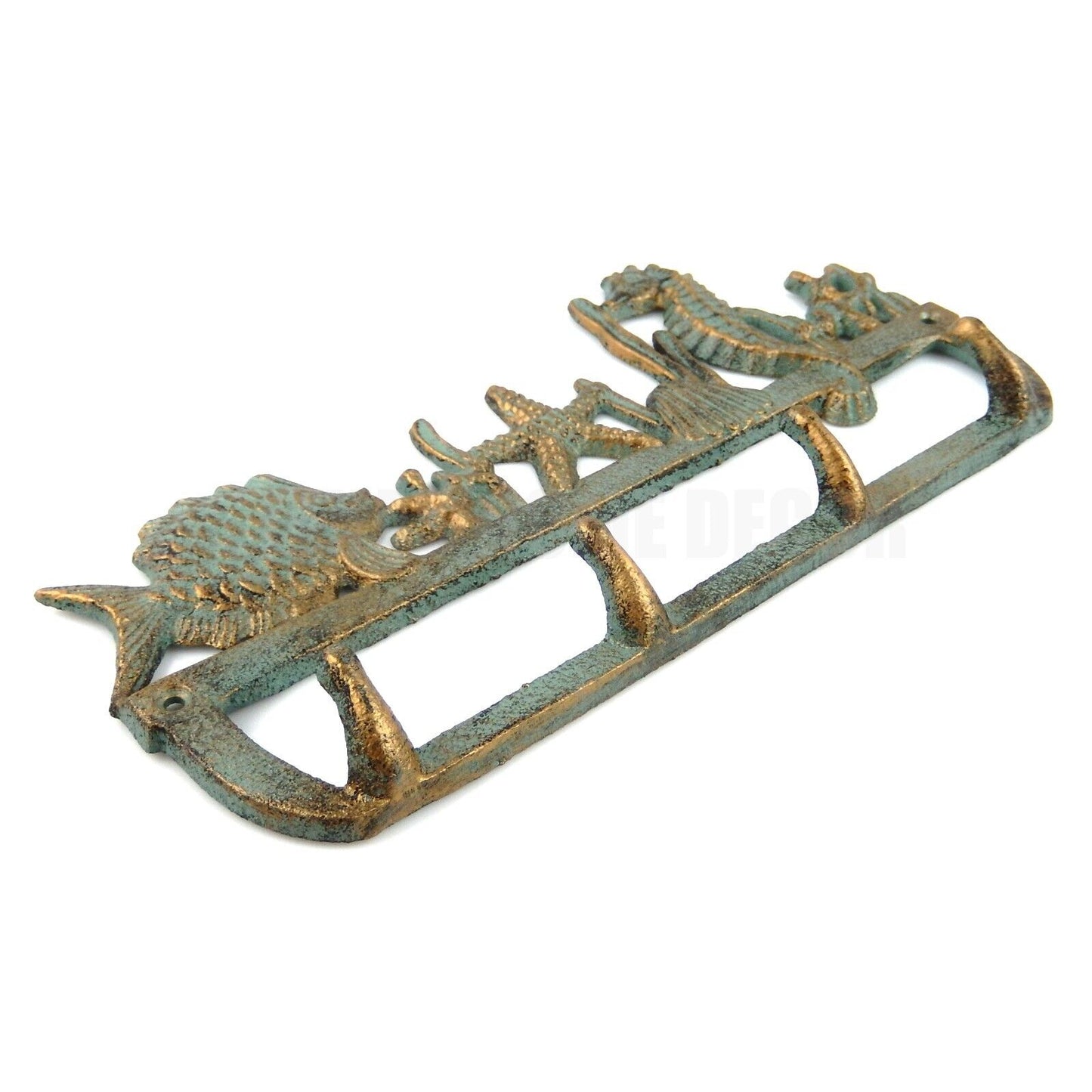 Sea Life Wall Hook Cast Iron Seahorse Key Coat Rack Towel Hanger Green Verdigris