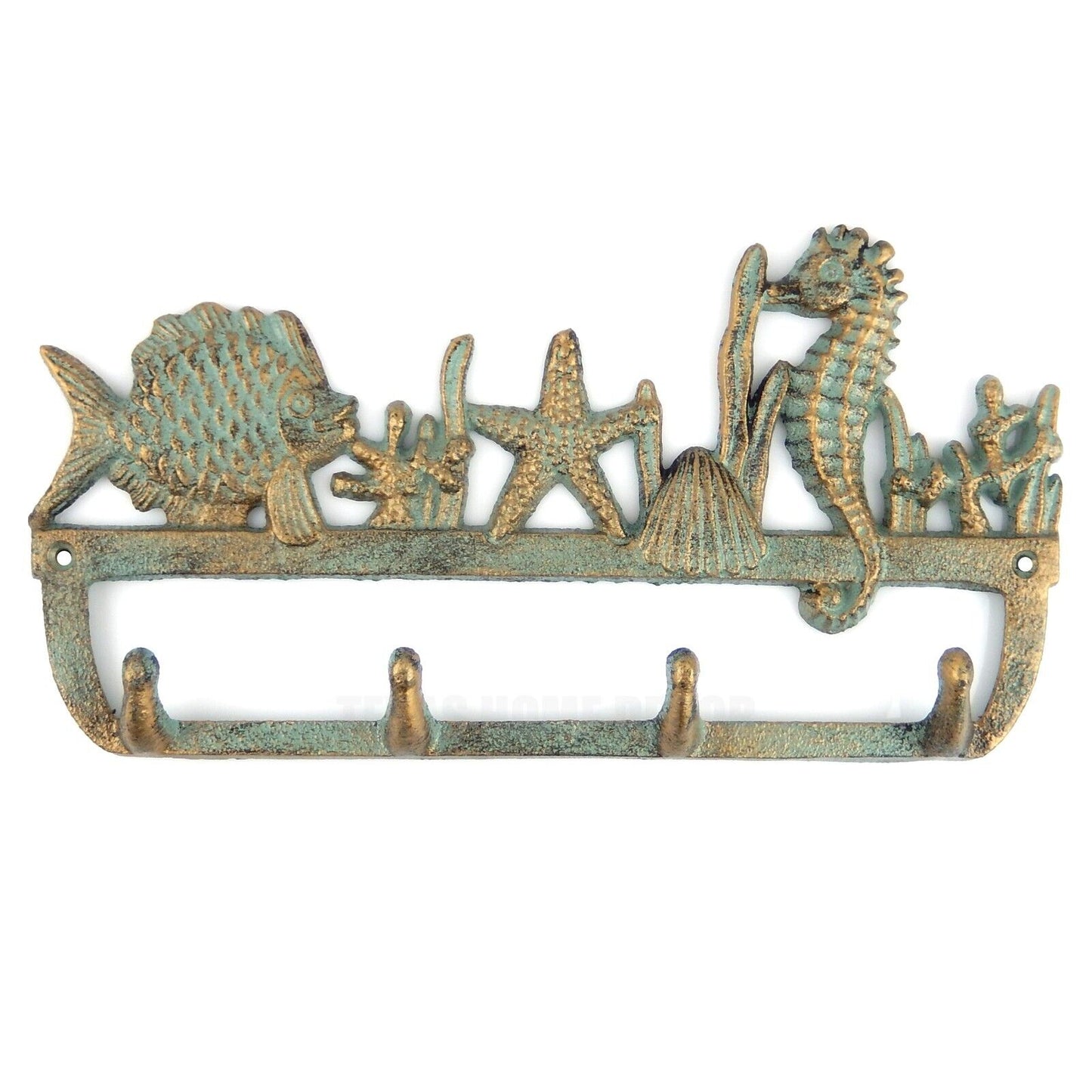 Sea Life Wall Hook Cast Iron Seahorse Key Coat Rack Towel Hanger Green Verdigris