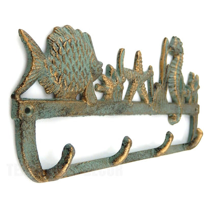 Sea Life Wall Hook Cast Iron Seahorse Key Coat Rack Towel Hanger Green Verdigris