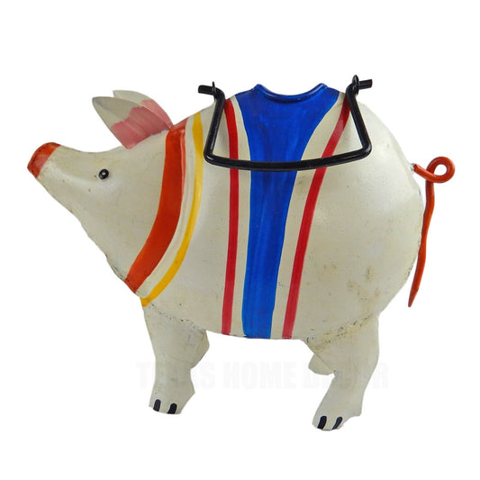 Handcrafted Metal Stripped Poncho Pig Watering Can Plant Pals Garden Porch Decor