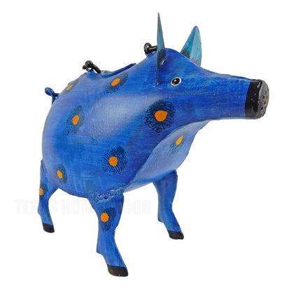 Handcrafted Metal Spotted Blue Pig Watering Can Plant Pals Garden Porch Decor